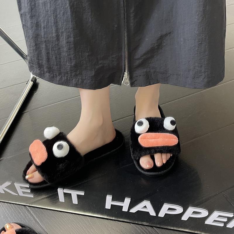 Модные зимние женские теплые и пушистые домашние тапочки из мультяшного хлопка с пушистым — фото 4