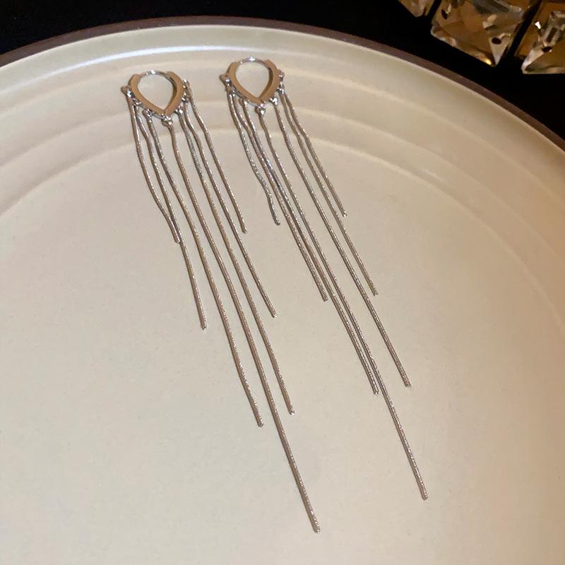 

Korean ins water drop long fringed ear buckle niche fashion high-end earrings personalized light luxury cold wind earrings