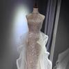 Silver and white bar mitzvah evening dress   new light luxury niche birthday engagement party sequined fishtail dress