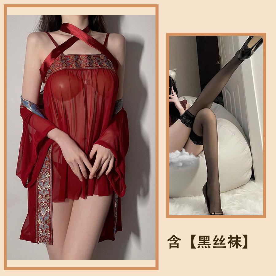 Sex Underwear Pure Desire Sexy Hot Retro Style Hanfu Private House Belly Pocket Transparent Perspective Nightdress Women's Suit