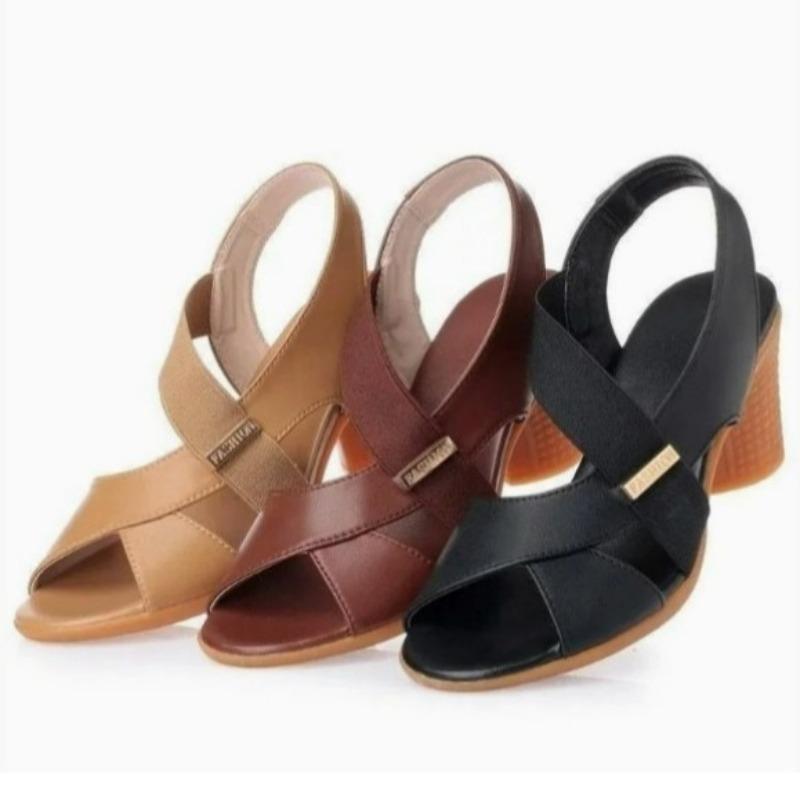 Simple medium heel sandals women's summer new fashionable solid color single shoes fish mouth foot thick heel high heel sandals