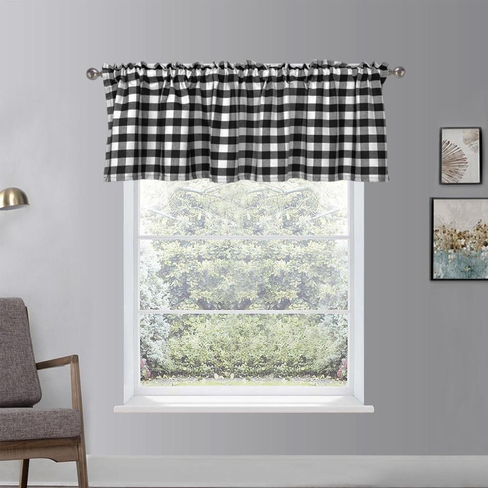 Polyester Door Valance Curtain Red Black Plaid Window Curtain Kitchen Valance Curtain For Kitchen