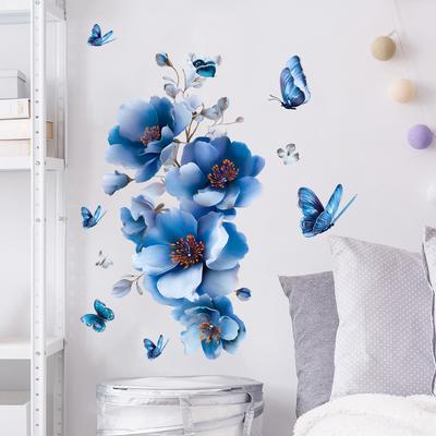 Sticker mural de fleur papillon bleu élégant pour salle de bain, salon, chambre à coucher, décoration intérieure