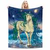 Fantasy Horse blanket with Ocean and Planet Background, Elegant Design blanket, suitable for use in the bedroom, living room, on the sofa