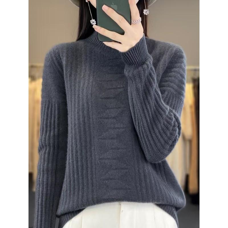 Womens Wool Knit Sweater Half Turtleneck Loose Fit Thick Warm Pullover Winter Casual Layering