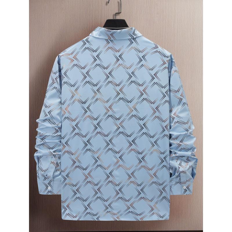 Men's Spring Autumn Fashion Hot Stamping Print Casual Long-Sleeve Versatile Shirt