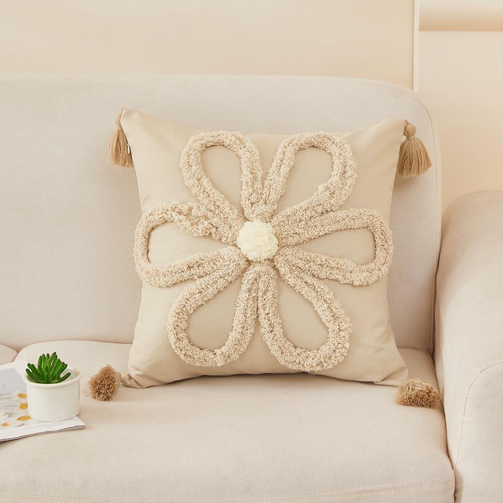 Soft Flower Throw Cover Square Three-dimensional Case Tufted Decorative Cushion Cover Living Room