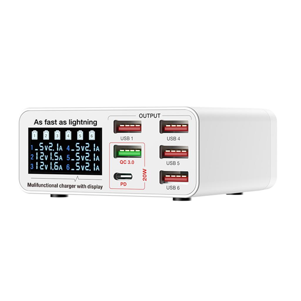 6-Port Multifunktionale Desktop-Ladestation mit Smart-Display USB r für Mehrere Geräte