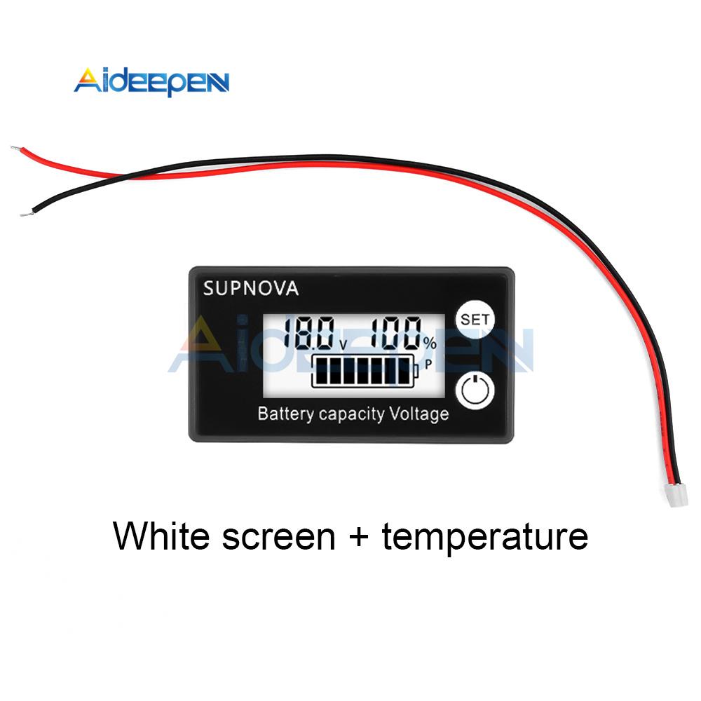 DC8-100V LCD Digital Display Battery Capacity Indicator Voltmeter Lead-acid Battery Power Indicator Meter With Alarm Temperature