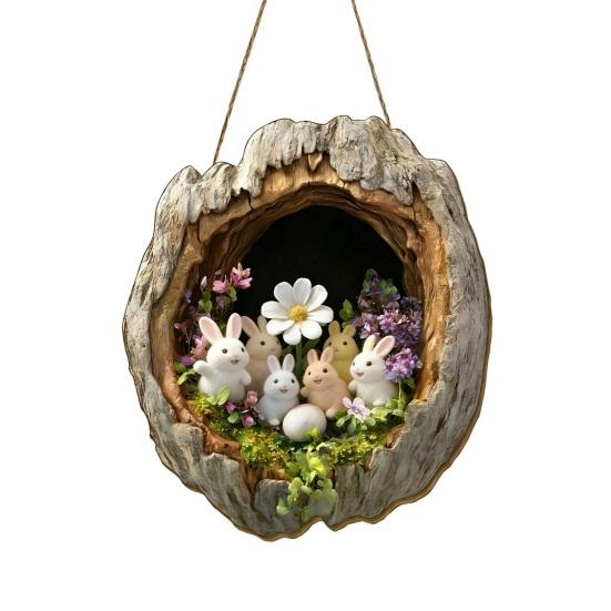 Påskkrans Kaninskylt Trähängande Hänge Rustik Högtidsdörr Väggdekor för Hem Trädgård Yttervägg Öppen spis Festlig Festdekor