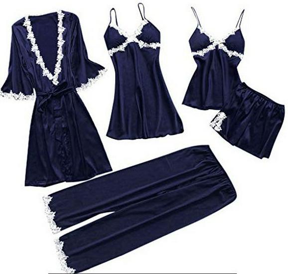 

Женский сексуальный пижамный комплект из пяти предметов - Летний свадебный халат со средним рукавом, Домашняя одежда большого размера, Банный халат 4XL