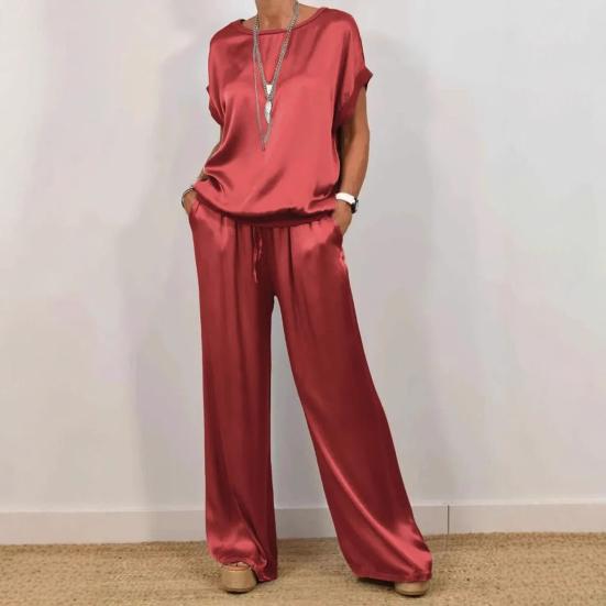 1 Set Women T-shirt Pants Suit Casual Summer Solid Color