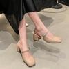 Thick Heel Sandals Women's New Summer Shoes Buckle Strap High Heels Comfortable Leather Slip-On Pumps