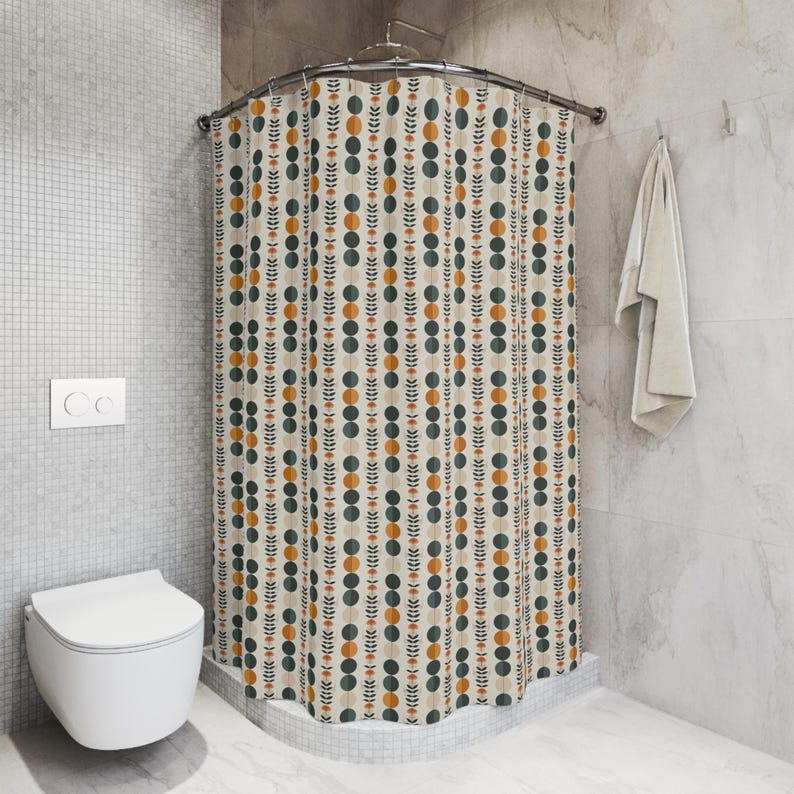 Geometric Mid Century Retro Pattern Shower Curtain Bathroom Decor Retro Funky Boho Shower Curtain 90X180cm