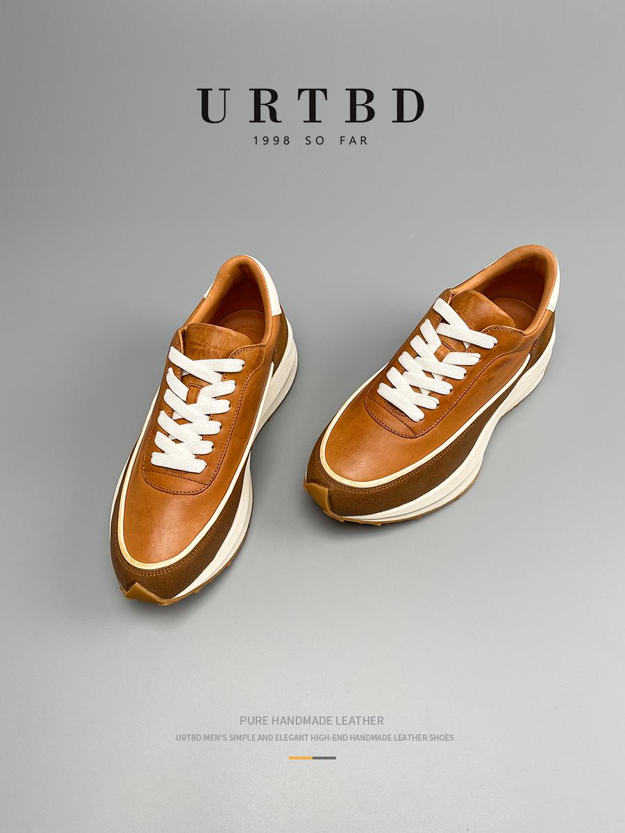 

Мужские повседневные кроссовки из натуральной кожи Guangzhou: Европейский стиль, летняя воздухопроницаемость, толстая подошва, в стиле ретро Форреста Гампа. 42 fits like 43 темно-коричневого