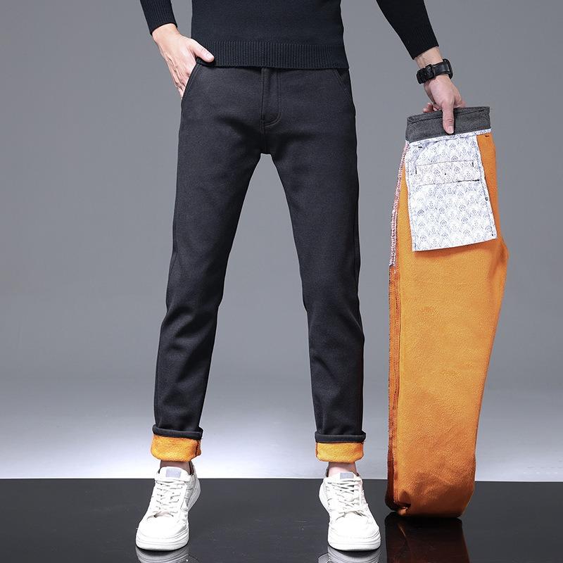 Autumn and Winter New Men's Casual Pants Loose Blue and Long Pants Men's Versatile Trend Solid Color Velvet Straight Pants