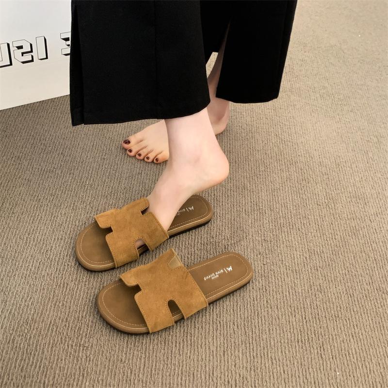Kényelmes, laza papucsok nyitott orral, új retro cipők 2025, lapos, internetes celebek nyári viselete, egypántos, divatos, sokoldalú női