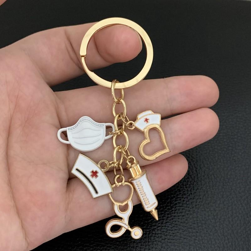 

Mask Keychain, Rescue Personnel Keyring, Nurse s Day Keychain Pendant, Round Pendant Keychain, Metal Keyring Pendant, Small Gift. One Size білий