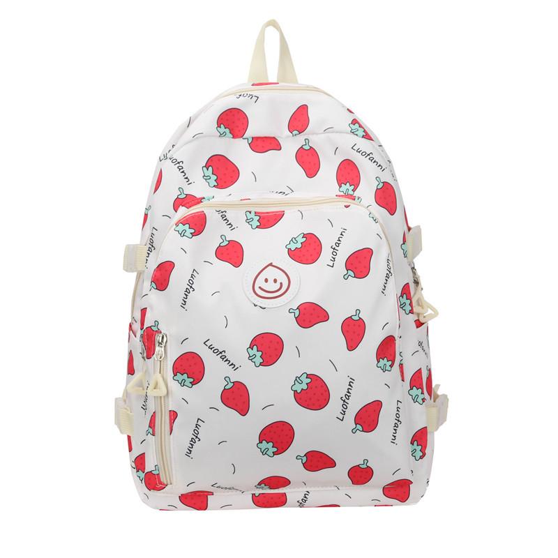 Schoolbag Schoolbag for Girls, Junior High School Students, Primary School Students, Large-capacity Korean Campus, Strawberry Printing
