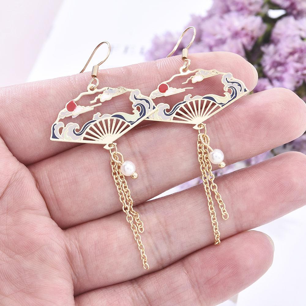 Metal Jewelry Chinese Style Earrings Personality Hollow Shaped Tassel Earrings Women Jewelry Accessories Decorations for Girls