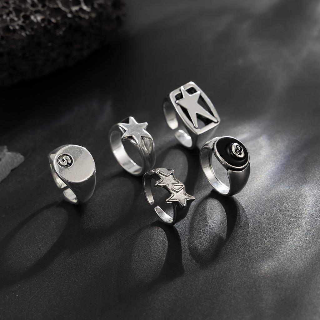 European and American fashion personality five-pointed star ring set men's hip-hop niche ring men's jewelry