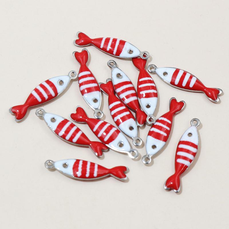20 Stück 18x5mm Emaille Gestreifte Fisch Anhänger Edelstahl DIY Schmuckherstellung Zubehör für Ohrringe Halsketten Schlüsselanhänger