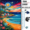 500pcs/1000pcs Handmade Jigsaw Puzzle, Paper Puzzle, DIY Puzzle, White Cardboard Material, Featuring a Dreamy Seaside Night Scene with Colorful Houses