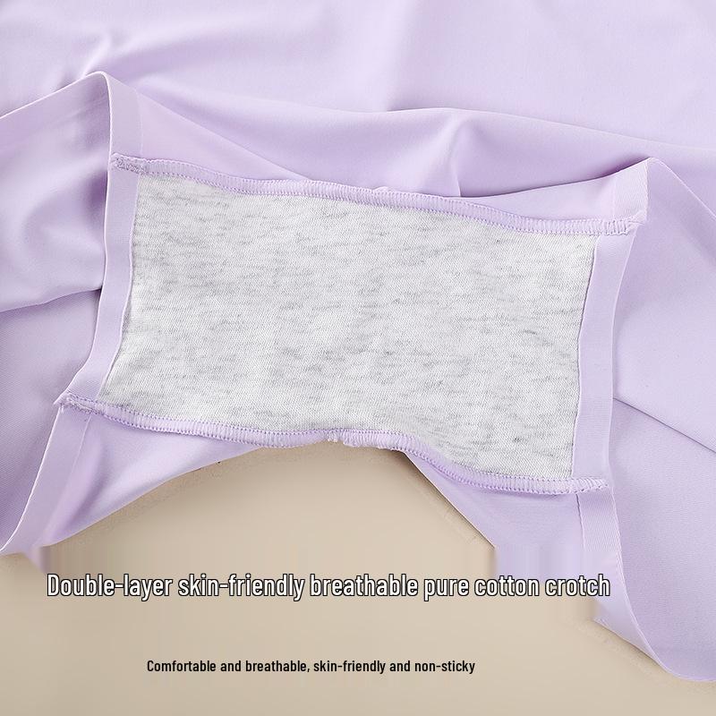 Ice Silk Seamless Mid-Waist Boyleg Underwear: Breathable Cotton Crotch, Plus Size, Women's Anti-Exposure Safety Shorts