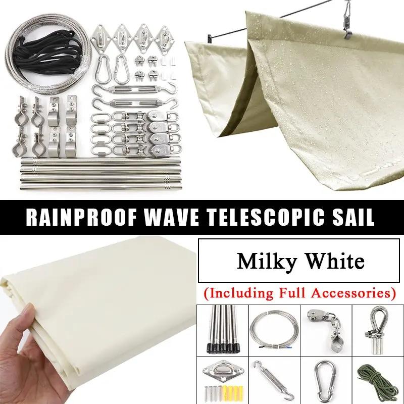 Width 2.5m~3m 300D Rainproof Wave Telescopic Sail Outdoor Awning Anti-UV Patio Pergolas Sun Canopy Retractable Wave Sunsade Net