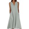 Women's Sleeveless V-Neck Button Front A-Line Dress with Side Pockets in Multiple Colors