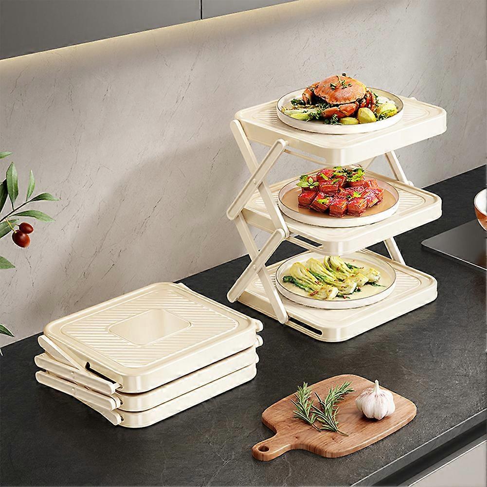 3-Laags Opvouwbare Opbergplateau voor Keuken - Stevige, Ruimtebesparende Serveerstandaard voor Groenten, Fruit, Broodjes & Taart