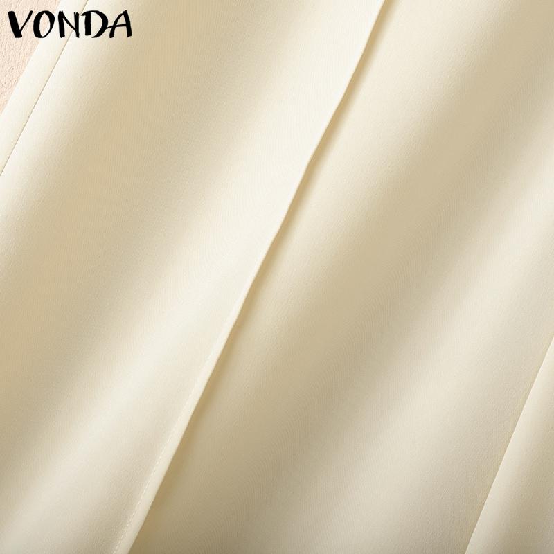 VONDA Women Zip-up Waist Casual Loose Long Palazzo Pants Suit Trousers