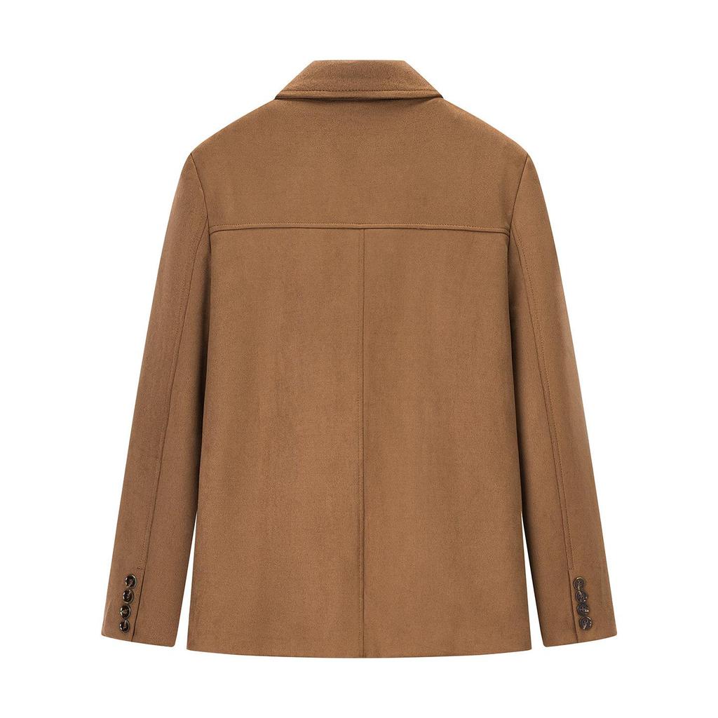 Women's Retro Brown Loose Pocket Long Sleeve Suit Jacket