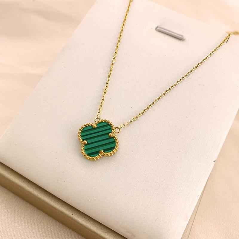 High Quality Four-Leaf Clover Necklace Female Double-Sided Pendant Black And White Mother-Of-Pearl Carnelian Agate Lock Collarbone Chain