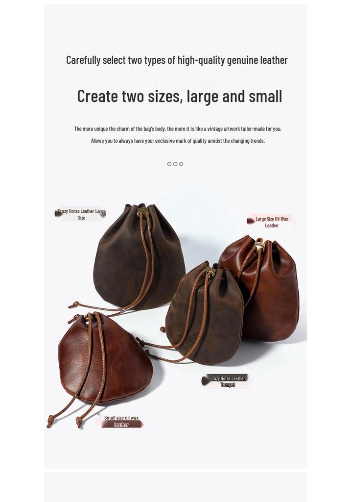 Genuine Leather Drawstring Coin Purse - Cowhide Storage Bag & New Year's Lucky Wallet.