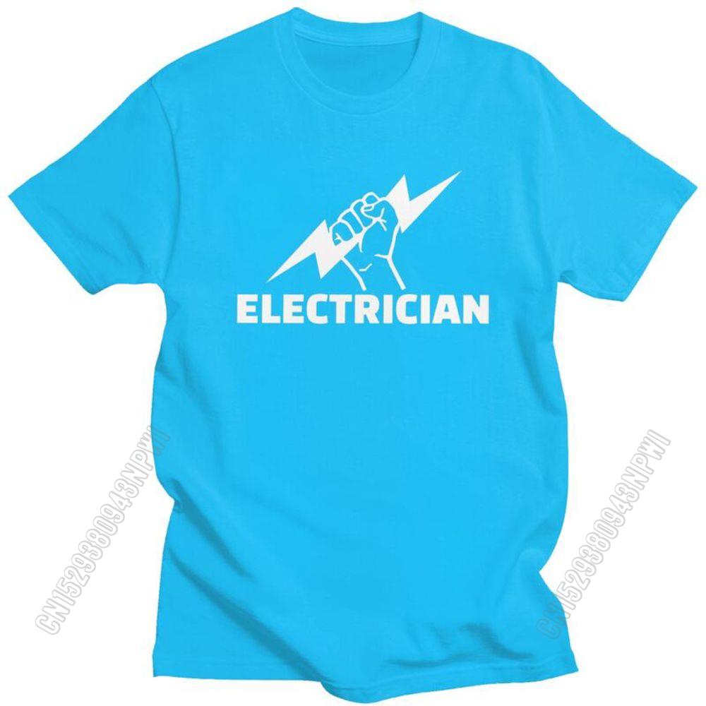 Electrician T Shirt For Men Pure Cotton Tee Engineer Electrical Power Tshirts Short Sleeved T-Shirt Gift