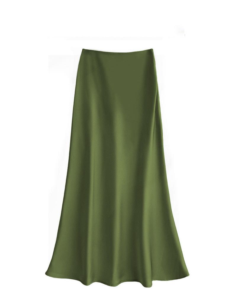 French Elegant Satin Wrap Skirt With Zipper For Womens Office And Formal Wear