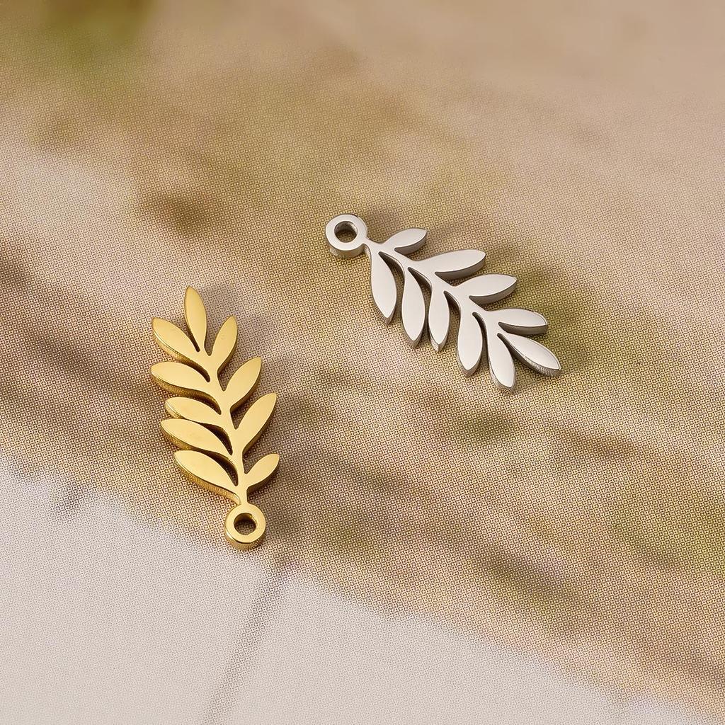 Spring Leaves Cross Pendant - Handmade Stainless Steel Jewelry for DIY Necklaces & Bracelets