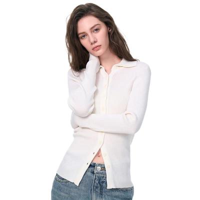 Jin Yujie Women's 100% Merino Wool Lapel Cardigan