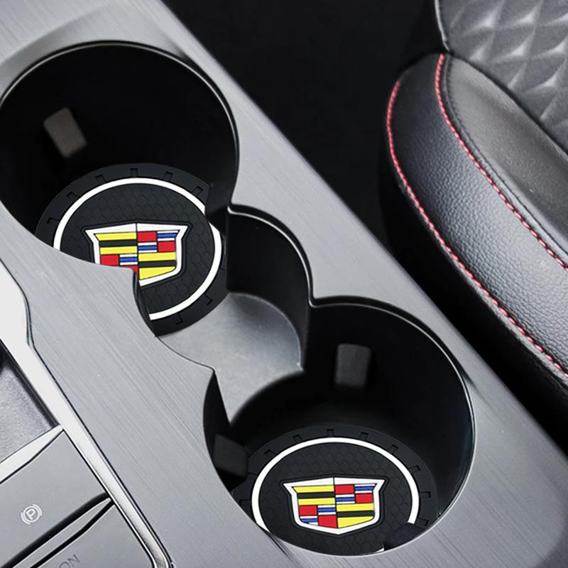 Car Stickers Coasters Silicone Water Cup Pads Non-Slip Mats Universal For Cadillac Escalade Tiburon Deville Seville XT5 XTS CTS BLS SLS DTS SRX Metal