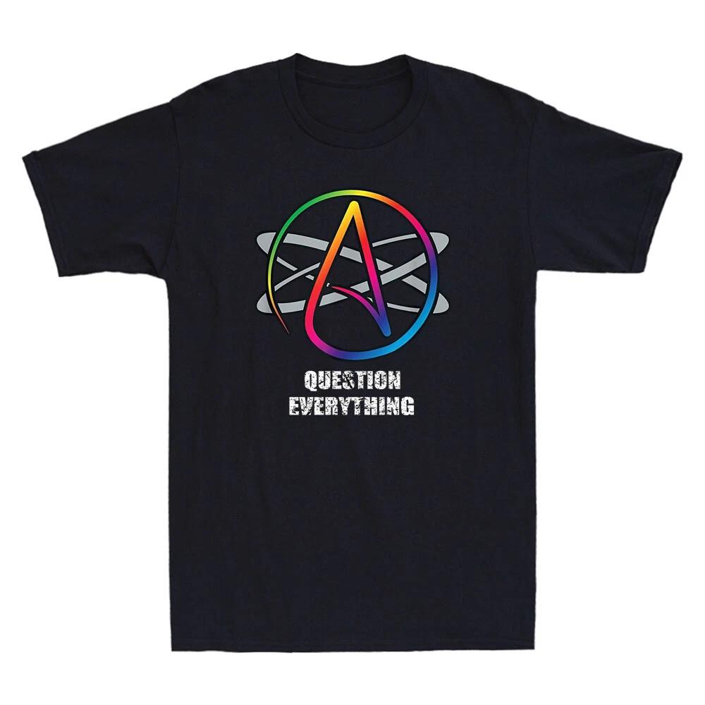 Atheist Logo Atom Symbol Question Everything Novelty Men s Short Sleeve T-Shirt S