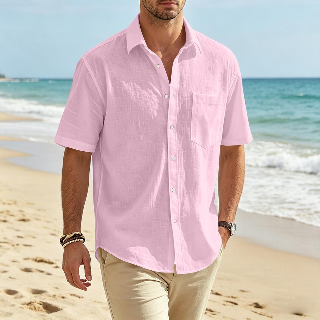 Men's Summer Flip Tie Pocket Short Sleeved Men's Casual And Comfortable Short Sleeved Shirt