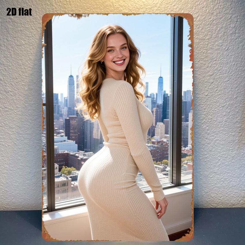 D Flat A pc Sign Featuring The Perfect Combination of Modern Urban Landscape And Fashionable Women Suitable for Farmhouse
