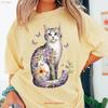 Floral Cat T Shirt Cottagecore Wildflower Botanical Tabby Top Fairycore Vintage Versatile Graphic Stylish Soft