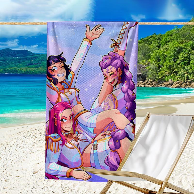 1pc KPop Demon Hunters5 Beach Towel, Beach and Seaside Swimming Pool Equipment, Fashion Pattern, Rectangular, Travel Essentials