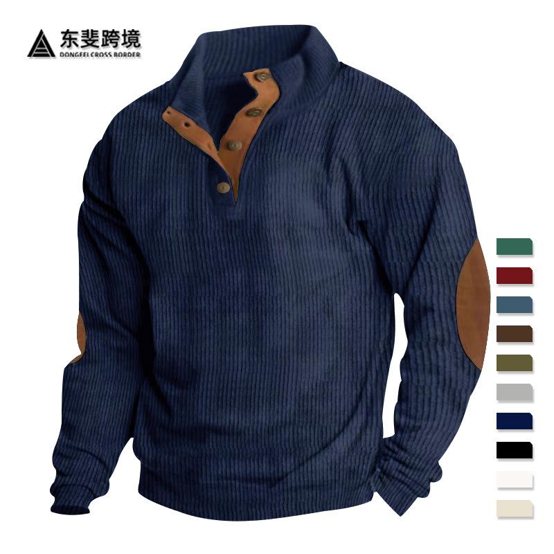 24 Years of Autumn and Winter New Spot Men's Clothing Hot-selling Outdoor Casual Long-sleeved Sweatshirt Stand-up Collar Corduroy Sweater