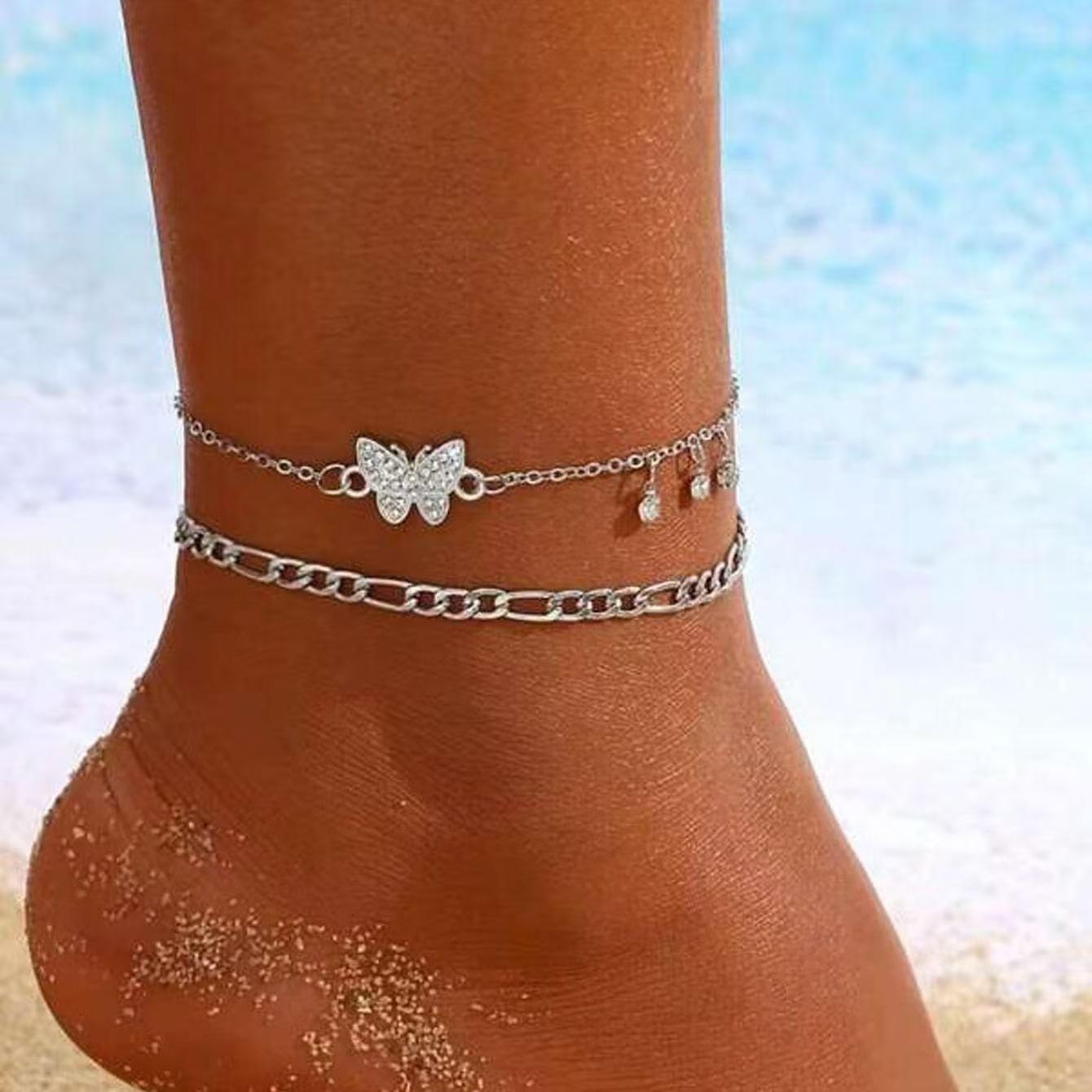 

Модные женские браслеты на ногу серебряный