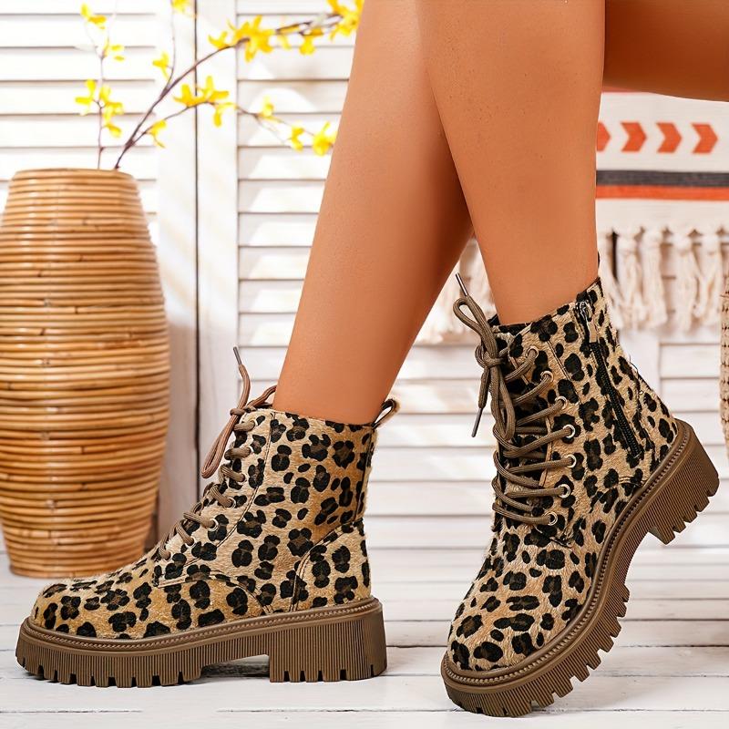Women's minimalist solid color boots, lace round toe edge zipper platform comfortable shoes, versatile four season boots