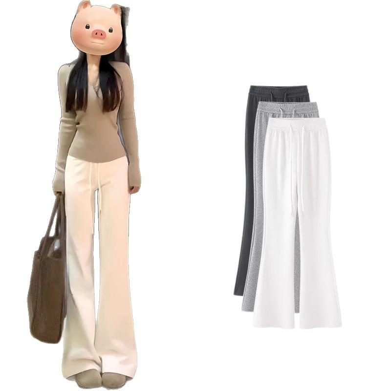 White-Gray High-Waisted Petite Micro-Flared Slimming Horseshoe Pants for Women, Spring/Autumn 2025 Collection