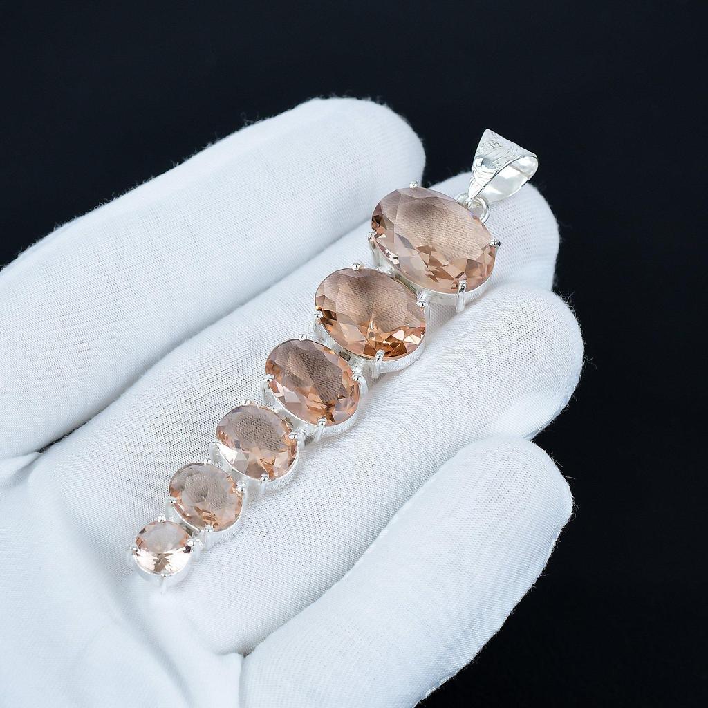 Morganit Hänge, 925 Sterling Silver Hänge, Handgjort Hänge, Antikt Hänge, Morganit Ädelstenshänge, Alla hjärtans dag-present